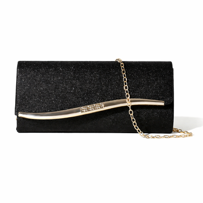 Black Shiny Handbag With a Golden Chain Shoulder Strap
