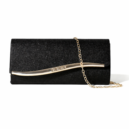 Black Shiny Handbag With a Golden Chain Shoulder Strap