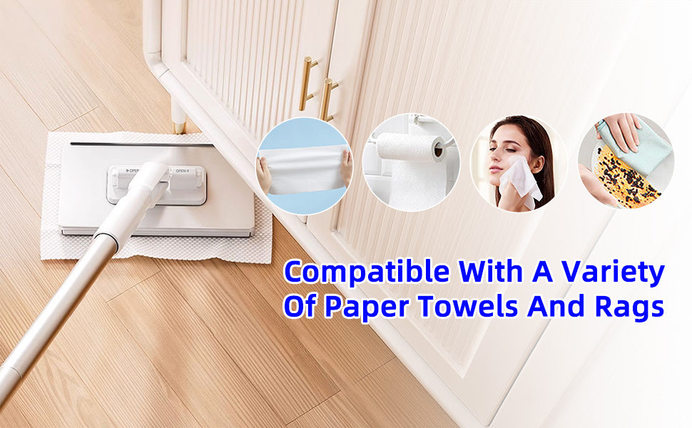 Disposable Mop, Hands-Free Floor Mop with Clamp, Dry Wet Use Dust Mop for Hardwood & Tile