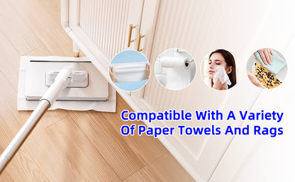 Disposable Mop, Hands-Free Floor Mop with Clamp, Dry Wet Use Dust Mop for Hardwood & Tile