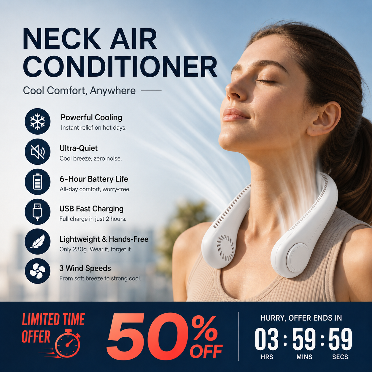 🥳 HOT SALE 🥳 50K+ SOLD! 🍃 Neck Air Conditioner Fan – Quiet, Hands-Free Cooling 😎🌬️