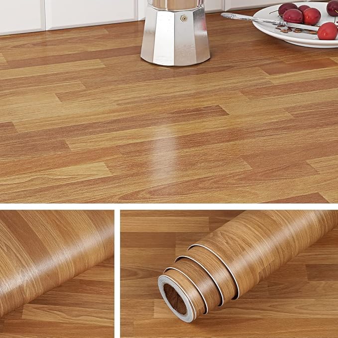 15.8"W x 197"L,Countertop Contact Paper Waterproof Wallpaper Light Wood Contact Paper
