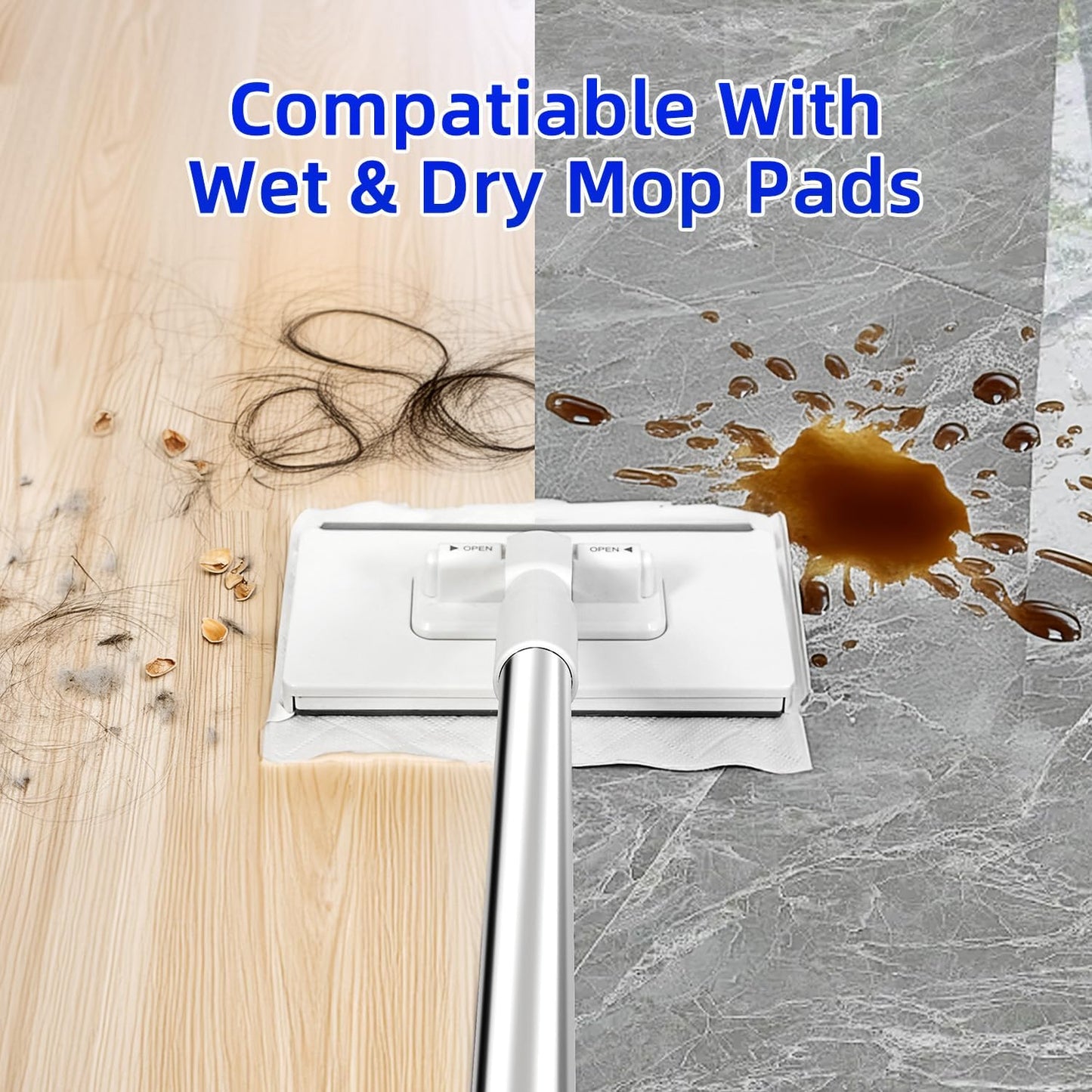 Disposable Mop, Hands-Free Floor Mop with Clamp, Dry Wet Use Dust Mop for Hardwood & Tile