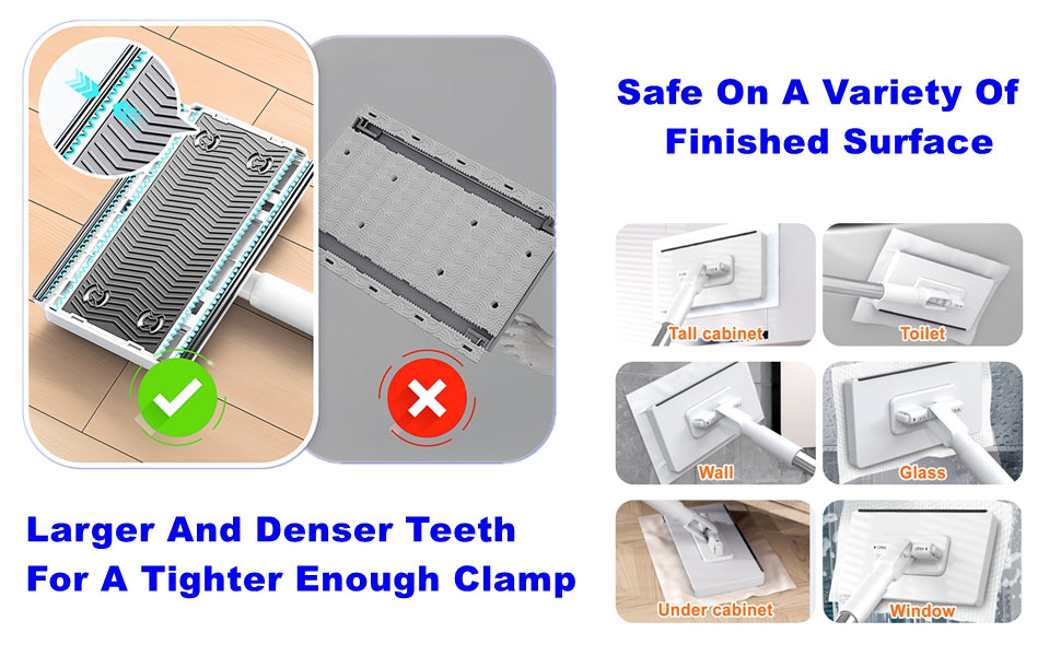 Disposable Mop, Hands-Free Floor Mop with Clamp, Dry Wet Use Dust Mop for Hardwood & Tile