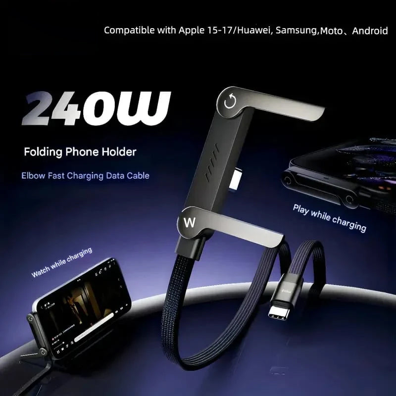 ⚡Official Authorized | 2-in-1 Invisible Holder Charger Cable - 240W Fast Charging Cord with Built-In Phone Stand