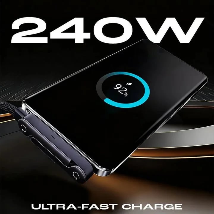 ⚡Official Authorized | 2-in-1 Invisible Holder Charger Cable - 240W Fast Charging Cord with Built-In Phone Stand